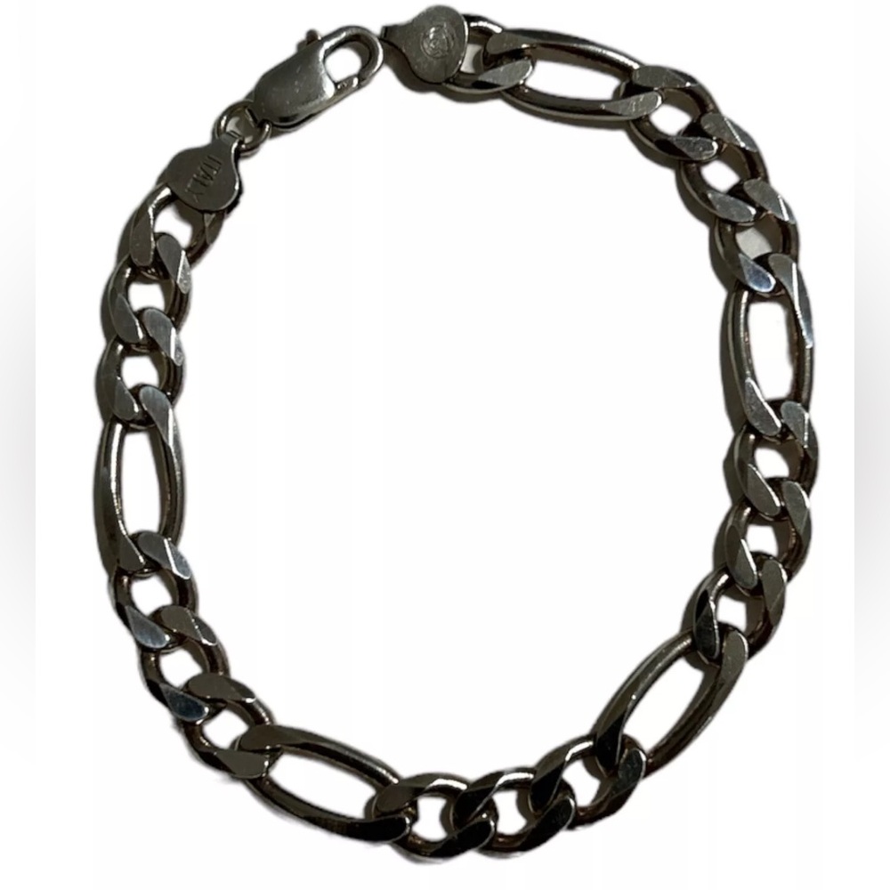 925 Sterling Silver Figaro Link Italian Mens 8MM/9” ￼￼Long bracelet NWOT